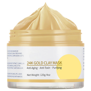 Masque facial anti-rides OEM personnalisé pour soins de la peau Masque facial en argile éclaircissant de luxe en or 24K